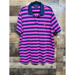 Polo Golf Ralph Lauren Mens XXL Performance Polo Shirt Pink Navy Blue Striped